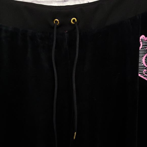 Juicy Couture 90s Y2K Black Velour Track Pants Drawstring Elastic Waist Bling XL - Picture 7 of 12